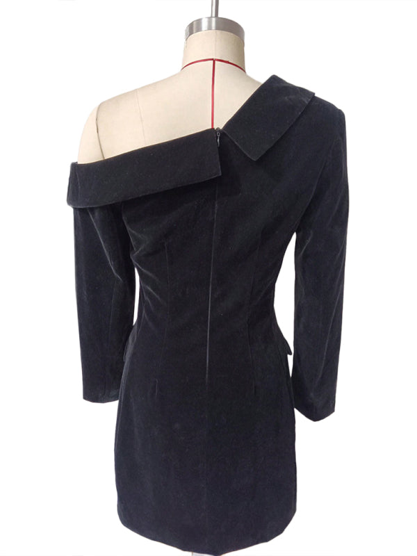 Gold Velvet Retro Slim Jacket Dress