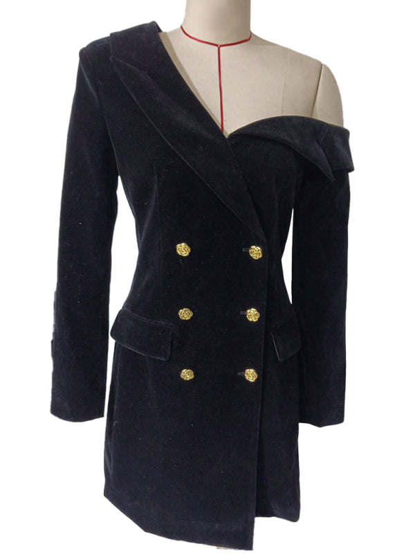 Gold Velvet Retro Slim Jacket Dress