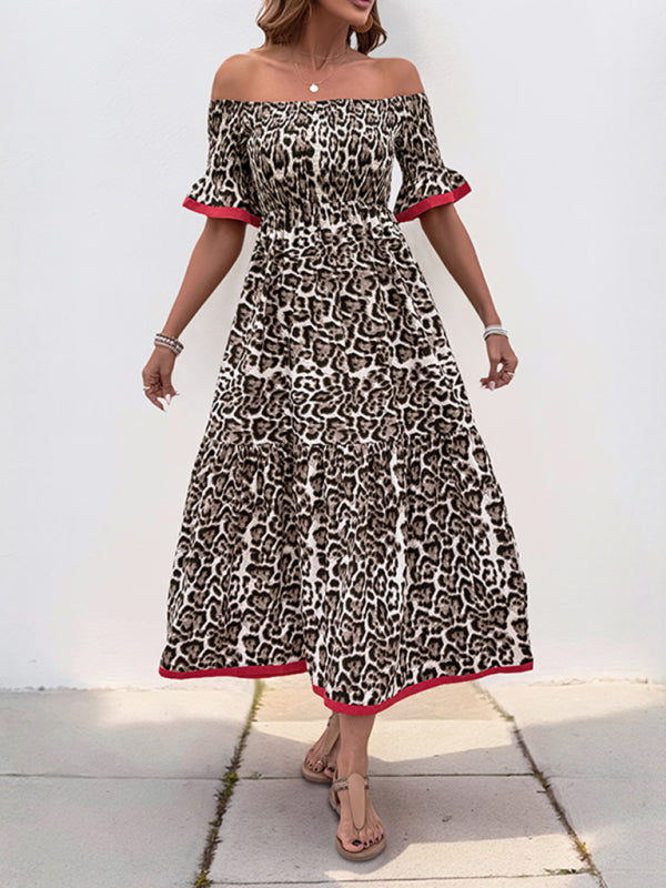 Leopard Print Midi Dress – One-Shoulder with Ruffled Sleeves