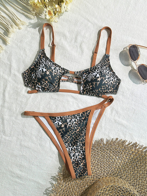 Leopard Print Hollow Two-Piece Bikini Set – High Elasticity & Sexy Cut