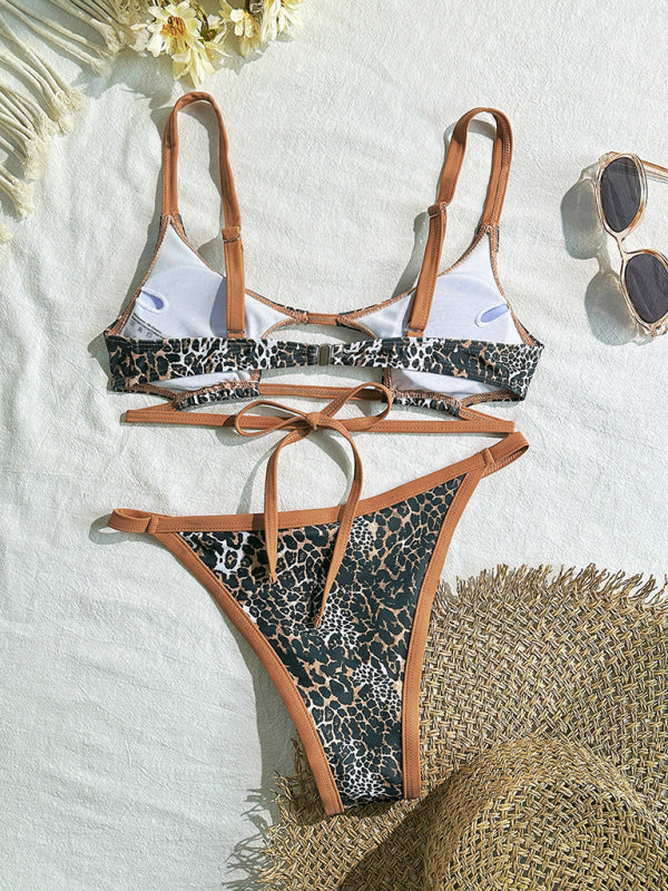 Leopard Print Hollow Two-Piece Bikini Set – High Elasticity & Sexy Cut