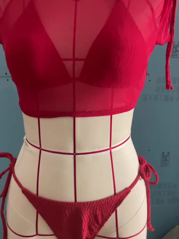 Solid Color Three-Piece Bikini Set – Sexy Cover-Up & High Stretch Fit