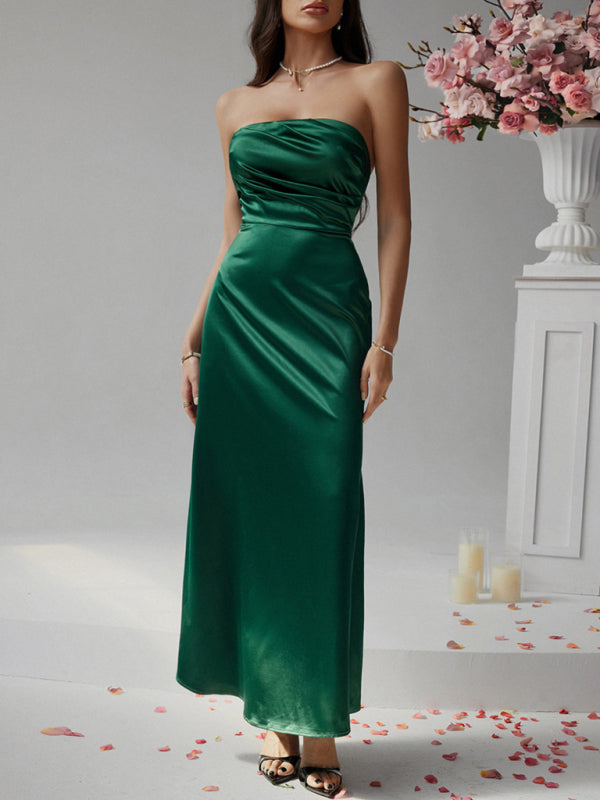Strapless Solid Color Evening Gown