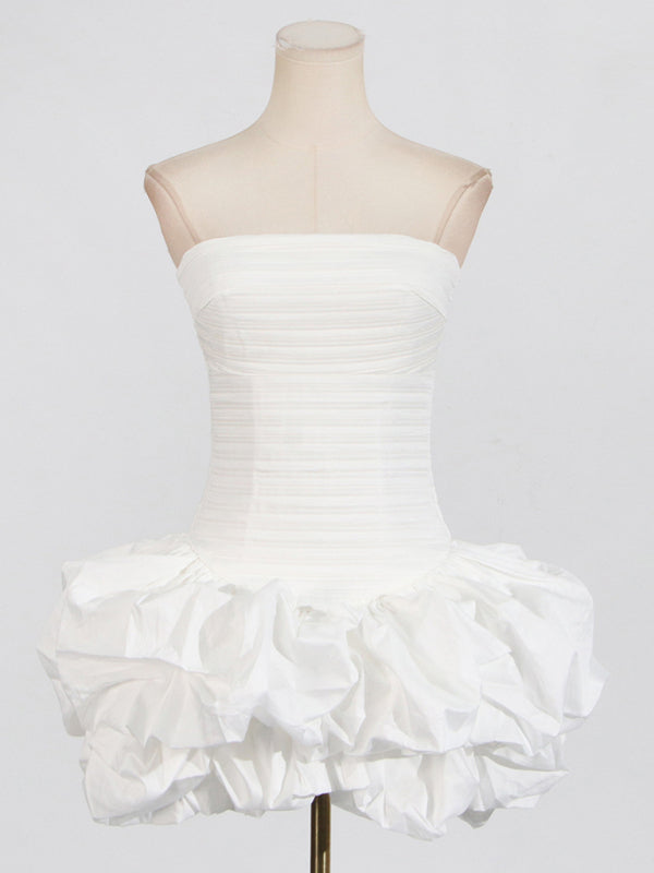 New style tube top high waist pleated design tutu dress