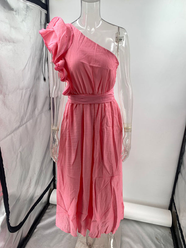 Off-Shoulder Backless Woven Midi Dress – Solid Color, Day to Evening Style