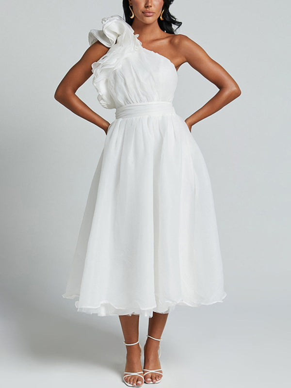 Off-Shoulder Backless Woven Midi Dress – Solid Color, Day to Evening Style