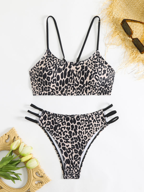 Leopard Print Two-Piece Bikini Set – High Elasticity & Sexy Fit