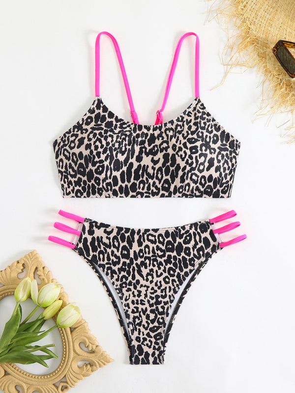 Leopard Print Two-Piece Bikini Set – High Elasticity & Sexy Fit