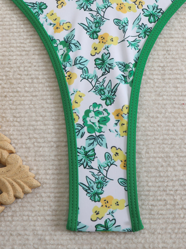 Floral High-Waisted Bikini – Stretch Knit, Adjustable Fit, Summer-Ready