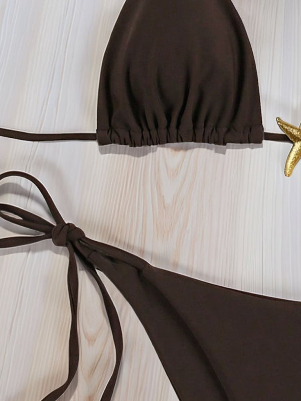 Strappy Starfish Bikini in Coffee – Sexy Solid Knit, Adjustable Fit