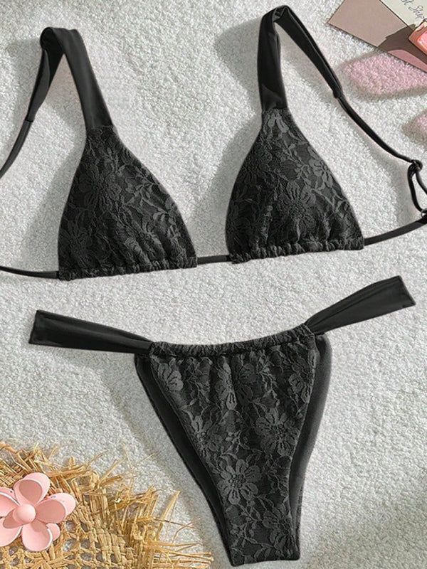 Lace Bikini Set – High-Stretch Knit | Sexy Solid Color Swimwear