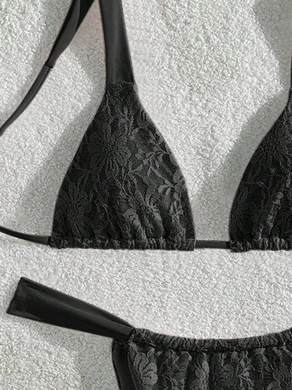 Lace Bikini Set – High-Stretch Knit | Sexy Solid Color Swimwear