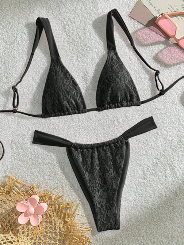 Lace Bikini Set – High-Stretch Knit | Sexy Solid Color Swimwear