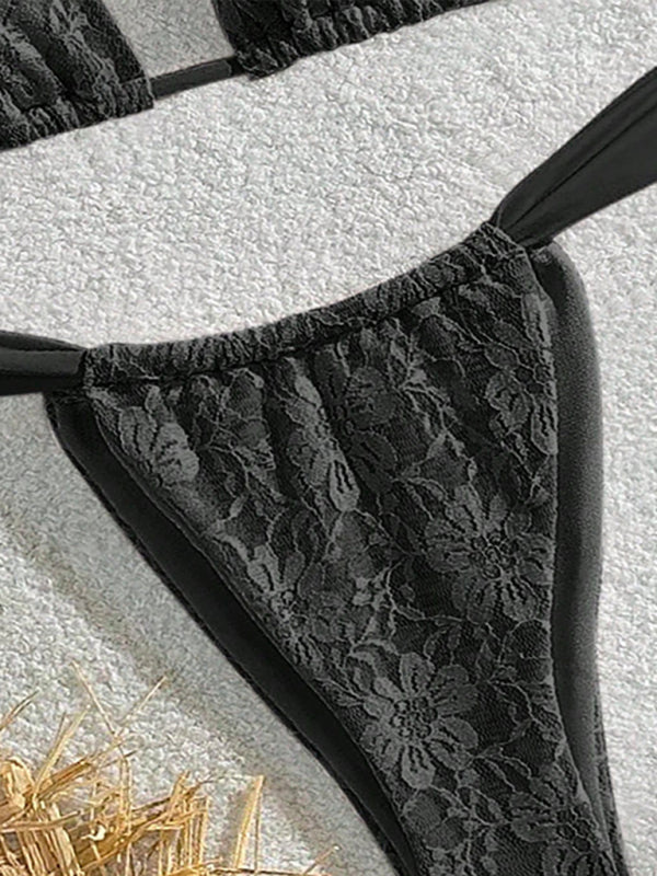 Lace Bikini Set – High-Stretch Knit | Sexy Solid Color Swimwear