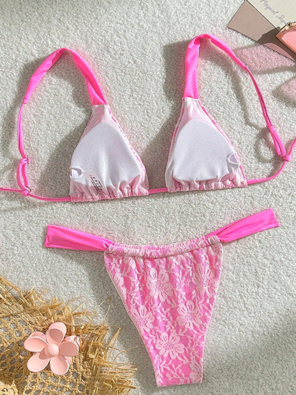Lace Bikini Set – High-Stretch Knit | Sexy Solid Color Swimwear