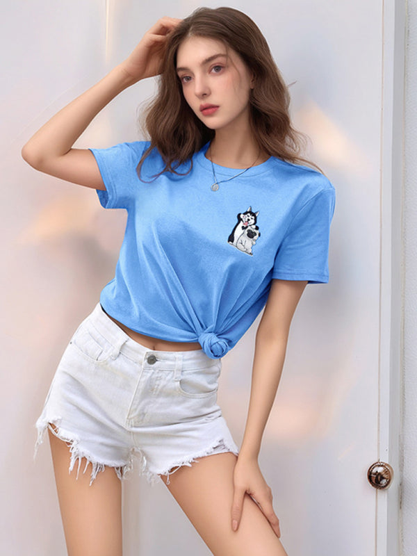 Cute Dog Print Cotton T-Shirt – Loose Fit
