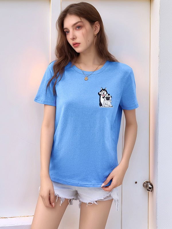 Cute Dog Print Cotton T-Shirt – Loose Fit
