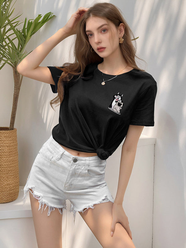 Cute Dog Print Cotton T-Shirt – Loose Fit