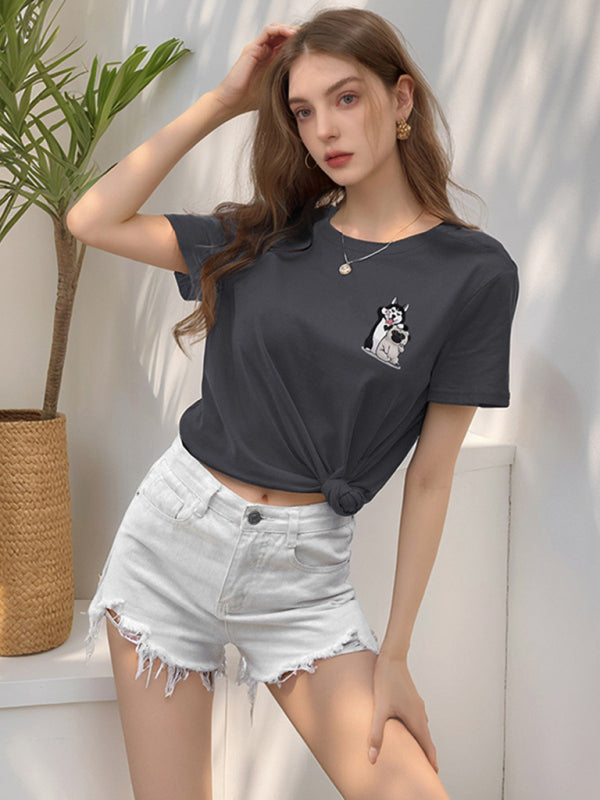 Cute Dog Print Cotton T-Shirt – Loose Fit