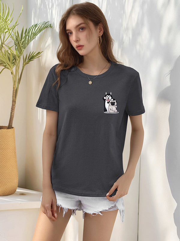 Cute Dog Print Cotton T-Shirt – Loose Fit