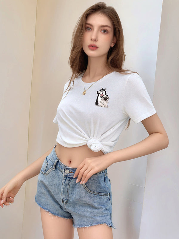 Cute Dog Print Cotton T-Shirt – Loose Fit