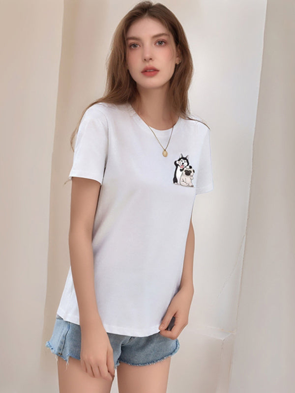 Cute Dog Print Cotton T-Shirt – Loose Fit