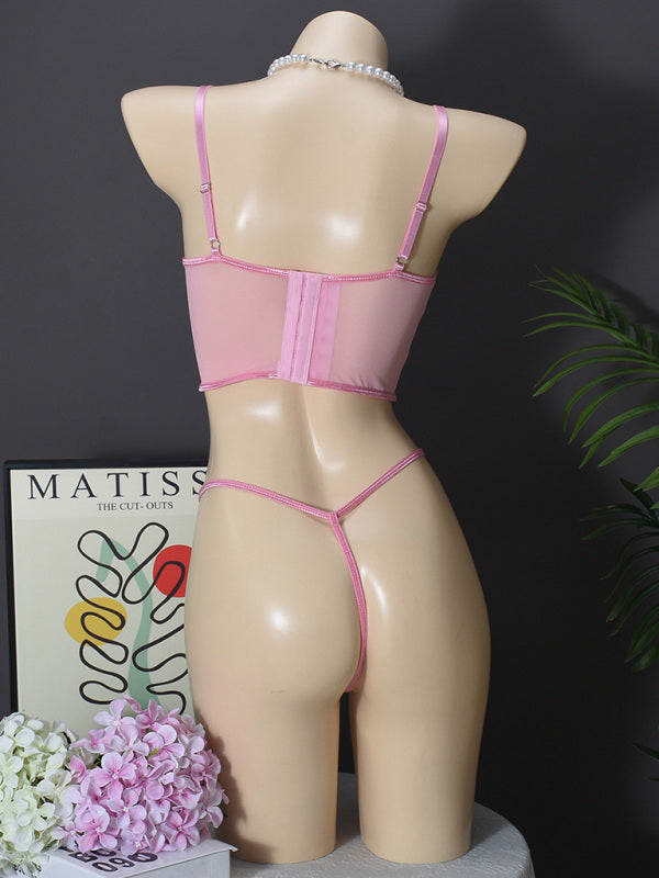 Floral Embroidered Lingerie Set with Bow – Sexy Sheer Mesh Bra & Panty