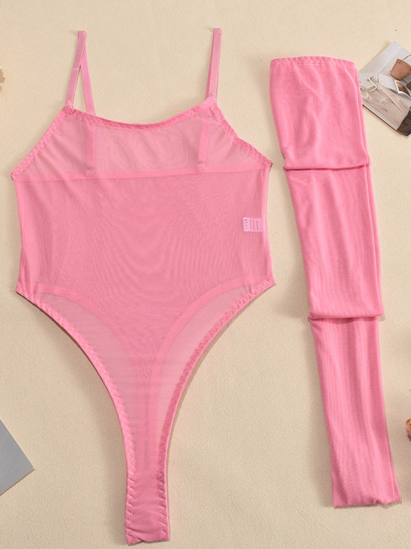 Sheer Mesh Suspender Dress Set with Matching Leg Socks – Sexy & Elegant Lingerie