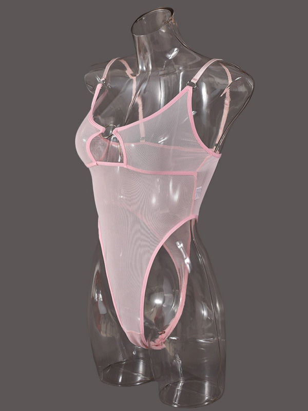 Mesh See-Through Jumpsuit with Iron Ring & Hollow Chest Cutout – Sexy Knit Design