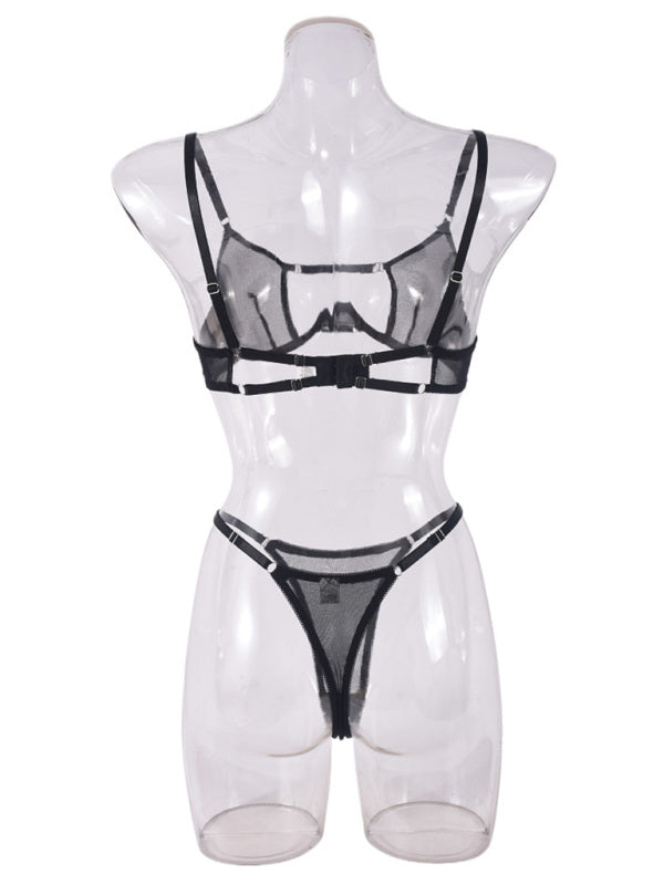 Handmade Mesh Lingerie Set with Rhinestone Accents – Sheer & Stylish