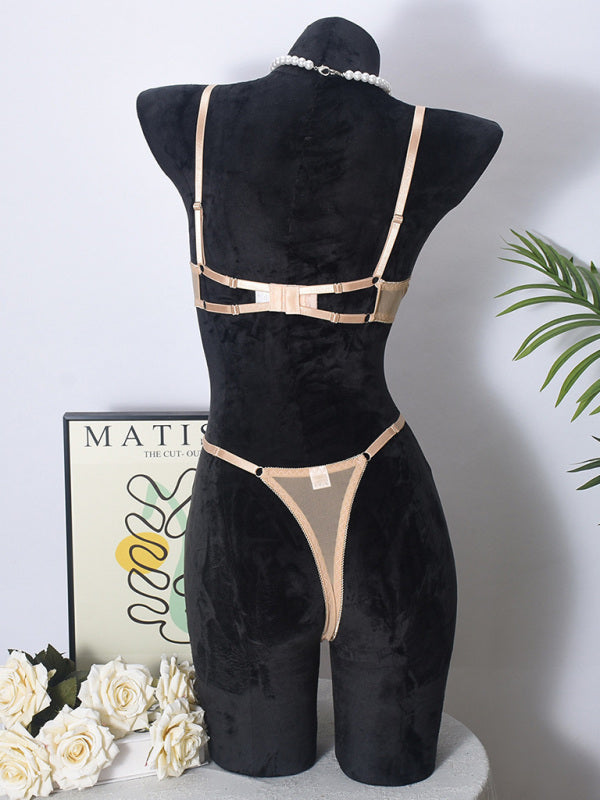 Handmade Mesh Lingerie Set with Rhinestone Accents – Sheer & Stylish