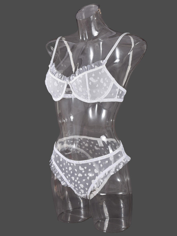 Sheer Lace Lingerie Set with Heart Flocking – Ultra-Thin & Sexy
