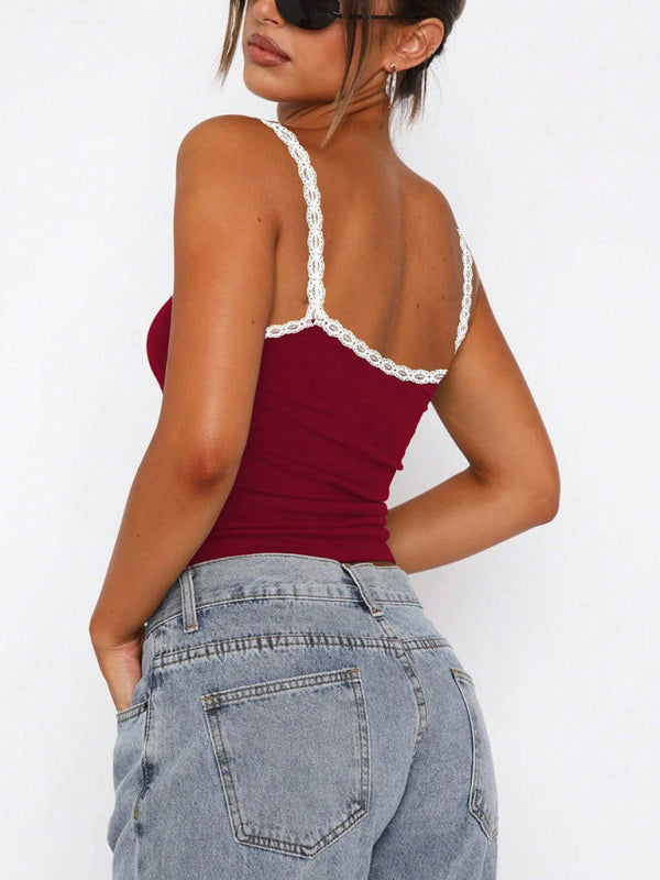Lace Trim Cropped Camisole Top