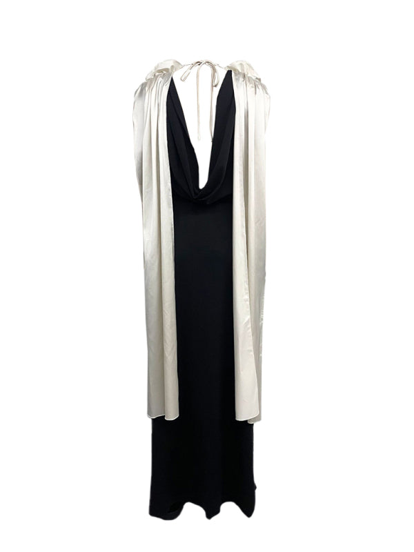 V-neck contrast sleeveless dress