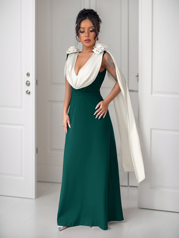 V-neck contrast sleeveless dress