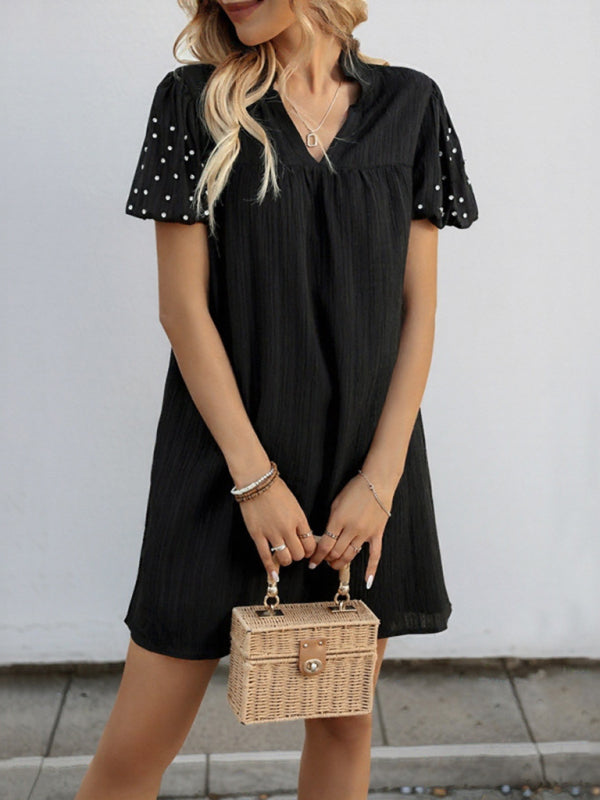 Black Dress with Beaded Lantern Sleeves