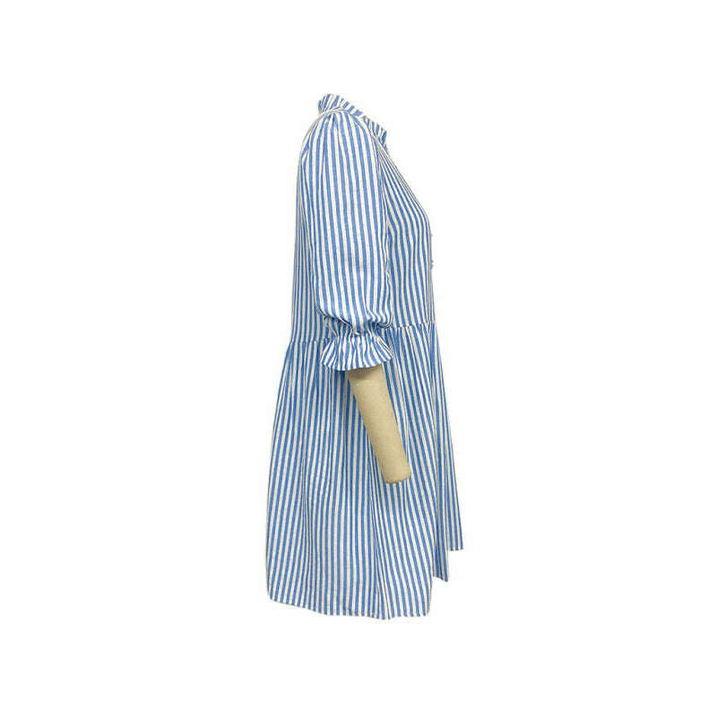 striped-puff-sleeve-stand-collar-dresssmiling-maria---everything-for-women-34646303