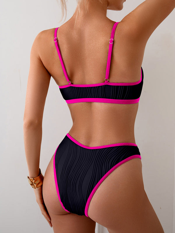 Leopard Print Contrast Bikini Set – High Elasticity, Sexy Fit for Summer