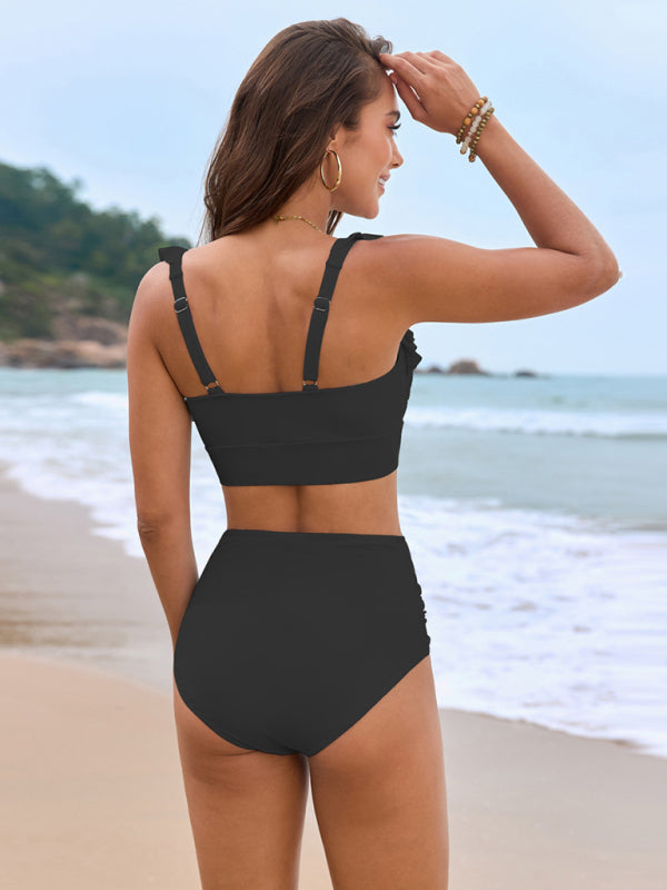 Ruffled Three-Piece Bikini Set – High Elasticity & Self-Design Style