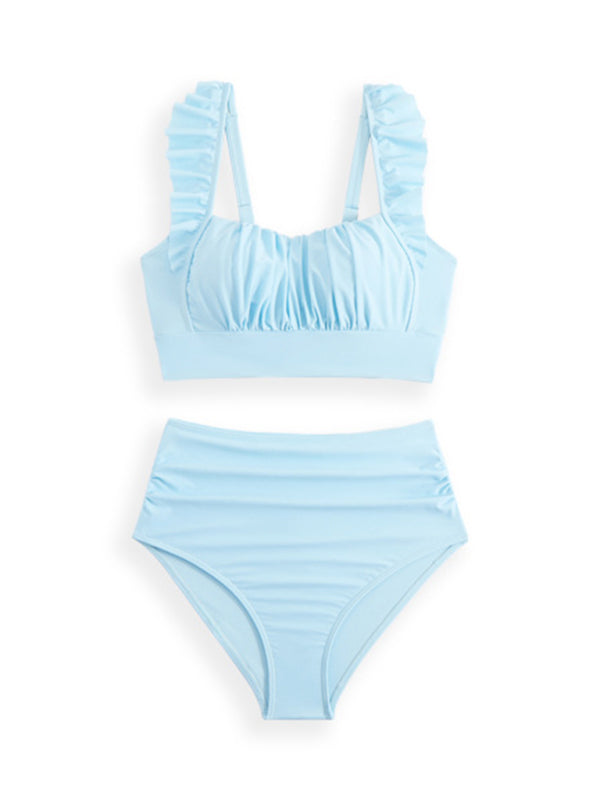 Ruffled Three-Piece Bikini Set – High Elasticity & Self-Design Style