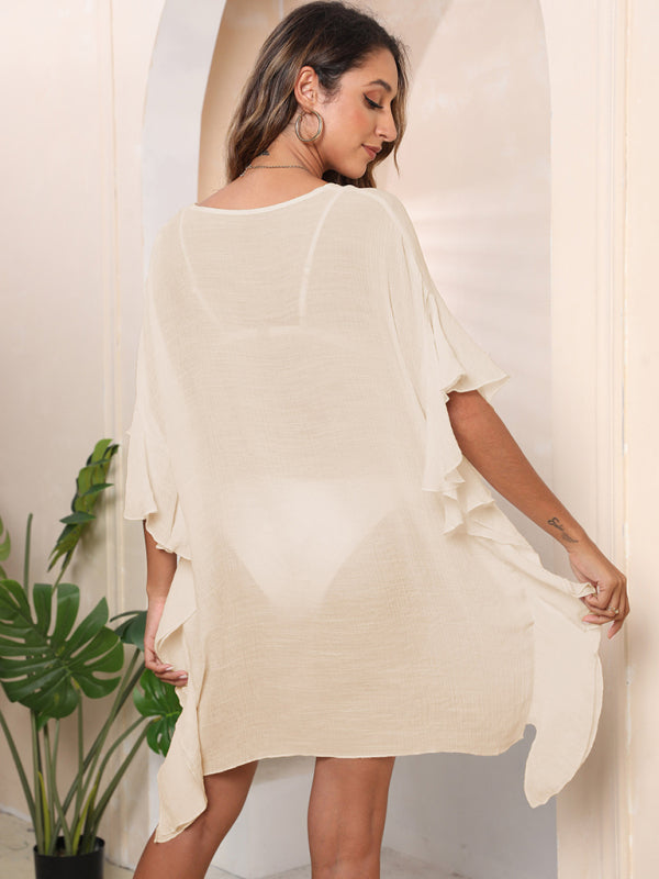 Women's Ruffle Beach Cover Up – Lightweight Sheer Kaftan for Summer