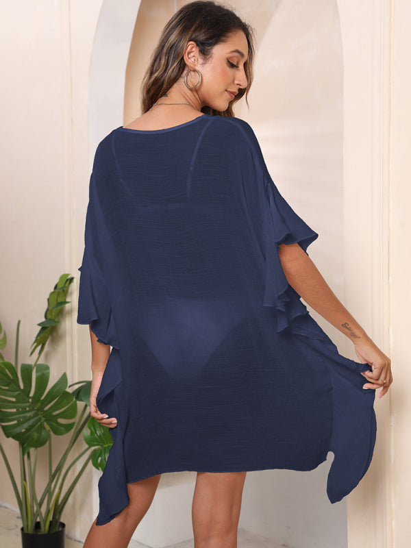 Women's Ruffle Beach Cover Up – Lightweight Sheer Kaftan for Summer