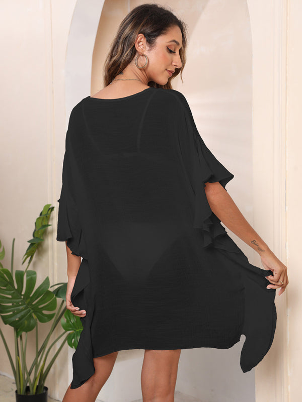 Women's Ruffle Beach Cover Up – Lightweight Sheer Kaftan for Summer