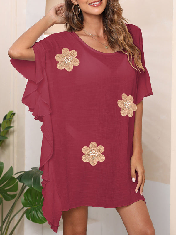 Women's Ruffle Beach Cover Up – Lightweight Sheer Kaftan for Summer