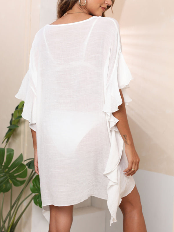 Women's Ruffle Beach Cover Up – Lightweight Sheer Kaftan for Summer