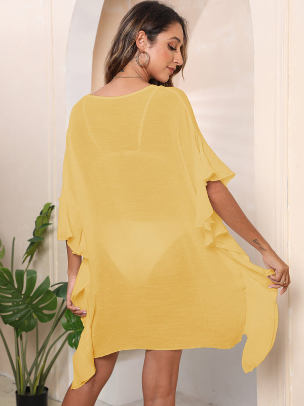 Women's Ruffle Beach Cover Up – Lightweight Sheer Kaftan for Summer