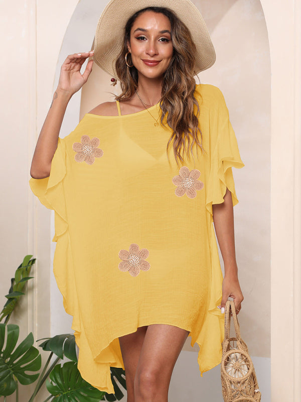 Women's Ruffle Beach Cover Up – Lightweight Sheer Kaftan for Summer