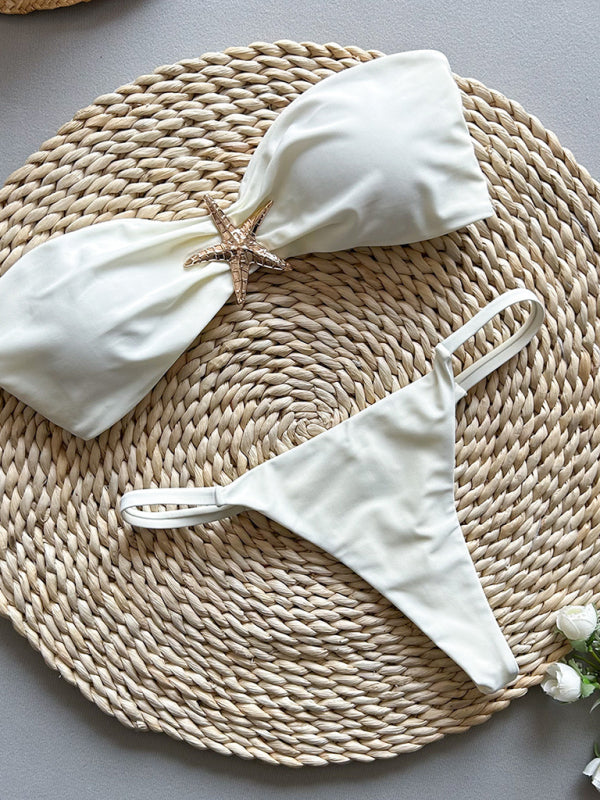Starfish Solid Color Bandeau Bikini – High-Stretch Vacation Swim Set