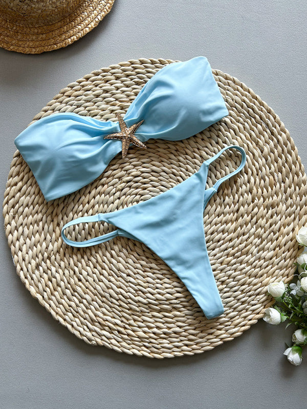 Starfish Solid Color Bandeau Bikini – High-Stretch Vacation Swim Set