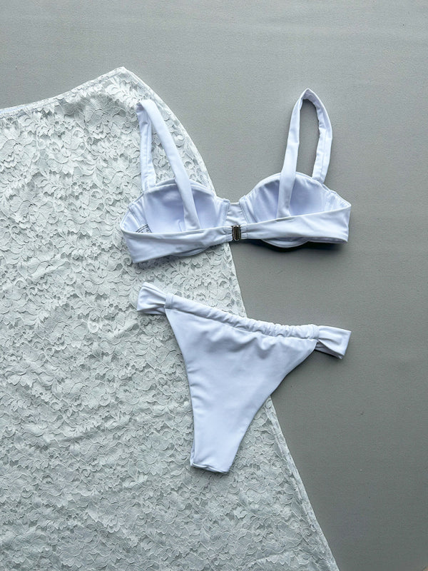 White Lace Skirt Bikini Set – 3-Piece Knit Vacation Swimwear